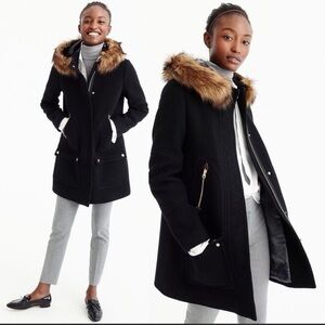 J. Crew Black Italian Wool Coat with Removable Faux Fur Trim